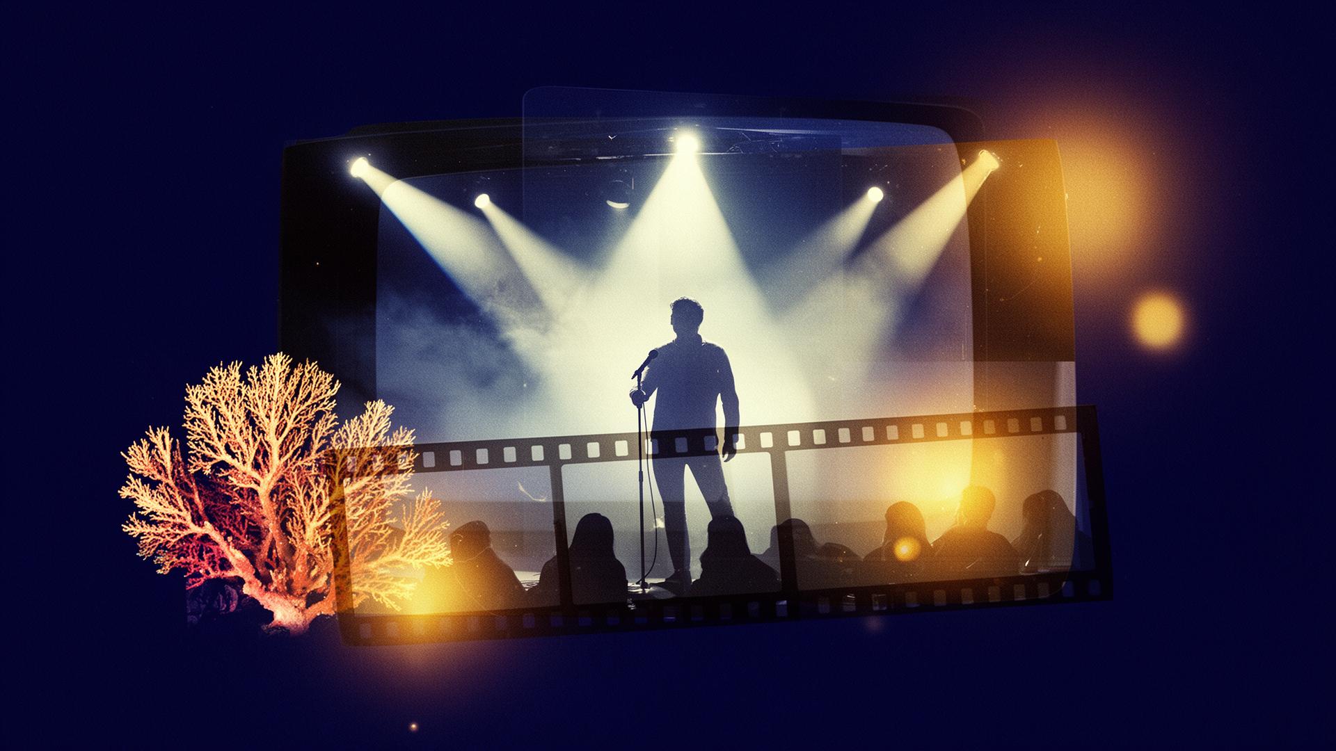 Walking on Air TV format studio — cinematic stage with spotlight